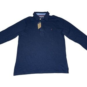 NEW Joules Mens Long Sleeve Polo Shirt French Navy Blue Slub Cotton Size MEDIUM‎